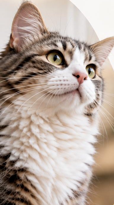 Gato atigrado mirando hacia arriba