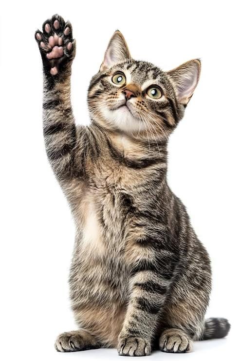 Gato levantando la pata en señal de saludo