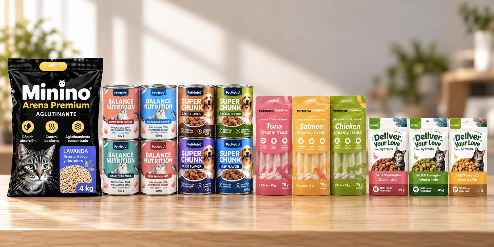 Línea completa de productos Minino y PetMetro